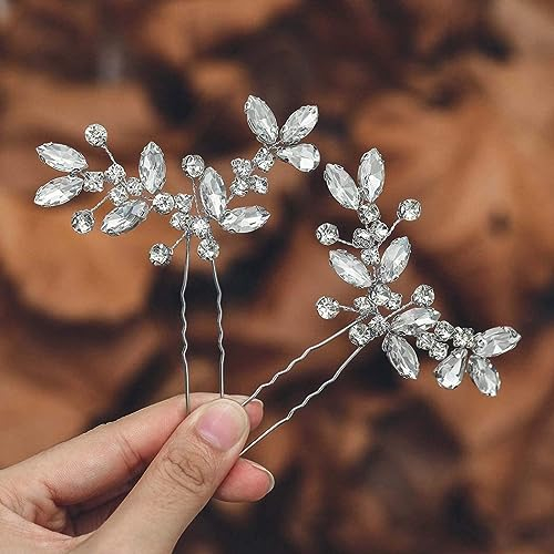 Ushiny Braut-Haarnadeln Kristall Haarschmuck 2 Stück Baidal Kopfschmuck für Damen und Mädchen(Silber)