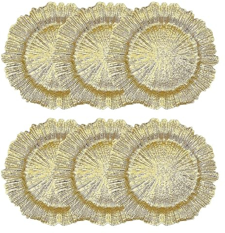 NoKhba 10131041 Sottopiatti Rotondi in plastica for Piatti Piani, tovagliette Eleganti for Decorazioni for Feste di Matrimonio (Color : Glod 6pcs)