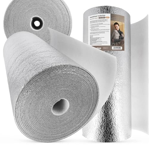 FLOWTOP Heizkörper Reflexionsfolie 5 m x 0,5 m | Isolierfolie Wandisolierung Reflexionsplatte Reflektionsfolie Isoliermatten 3 mm | Thermomatte Alufolie Isolierung Dämmfolie Metallisch