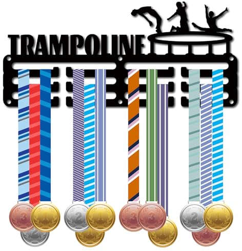 CREATCABIN Trampolin Medaillenhalter Display Medaillenaufhänger Rack Sport Metall Hängende Auszeichnungen Eisen Kleine Halterung Dekor Auszeichnungen Für Männer Frauen Wand Heim Rennen Schwarz 29x13cm