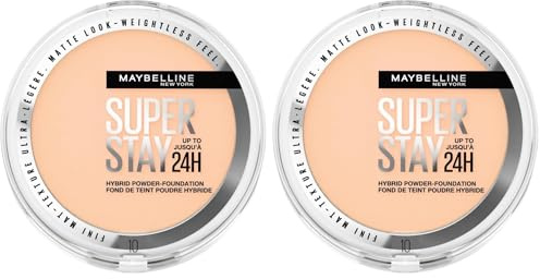Maybelline Powder Foundation, Long-lasting 24H Wear, Medium to Full Coverage, Transfer, Water & Sweat Resistant, SuperStay 24H Hybrid Powder Foundation, 10 (Pack of 2)