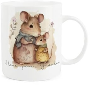 Purely Home I Love You Grandma Mouse Mug - Cute Mothers Day Gifts - Tea/Coffee Hot Drinks White Bone China Mug