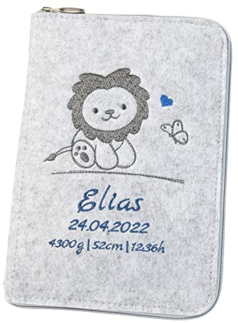 personalisierte U-Heft Hülle aus Filz (Farbe & Stickerei wählbar) - Hülle für Kinderuntersuchungsheft & Impfpass - Organizer - Geschenk für werdende Mütter & Baby