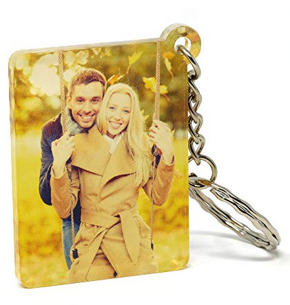 MyPrezzie Schlüsselanhänger Herz personalisiert in Farbe | 4,5 x 5 cm I Personalisierte Geschenke | Jahrestag Geschenk für Ihn & Sie | Partner Geschenke | Schlüsselanhänger mit Foto (Rechteck)