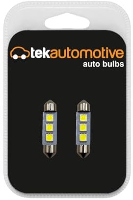 Tek Automotive 239 C5W WHITE LED Car Light Bulbs Festoon Number Plate Bulb LED Interior Car Lights 12V S8.5D 11x38mm 3-LED Car Bulbs - Twin Pack