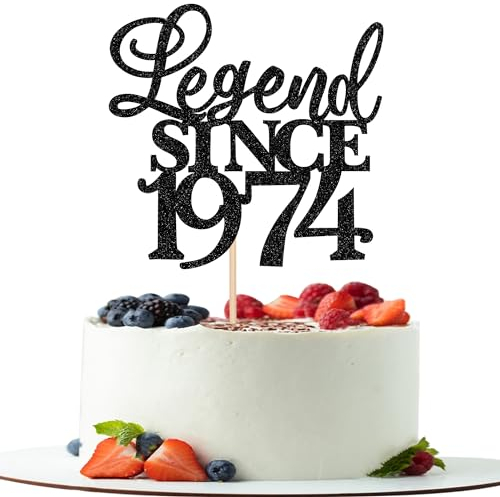 Xsstarmi 1 Packung Tortendeko 50. Geburtstag Tortenaufsatz Glitzer Legend Since 1975 Kuchen Topper für Fabelhaft 50 Geburtstag Hochzeitstag Zubehör für Party Kuchen Dekorationen Schwarz