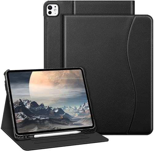 Fintie Hülle für für iPad Pro 13 Zoll (M5) 2025/iPad Pro 13 Zoll (M4) 2024 mit Stifthalter, Multi-Winkel Betrachtung Folio Stand Schutzhülle Case mit Dokumentschlitze, Schwarz