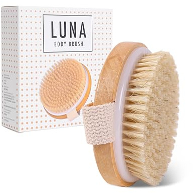 LUNA Anti-Cellulite Körpermassagebürste – Naturborsten Massagebürste für Trocken- & Nassanwendung – Fördert Durchblutung & Lymphfluss, Reduziert Cellulite & Glättet die Haut