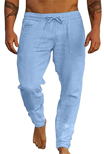 GXYANiaoy Herren Slim Fit Breit Leicht Trousers Chinohose Baumwolle Stretch Freizeit Mit Taschen Linenpants Leinenhose Mit Taschen Lang Große Größen Sommerhose