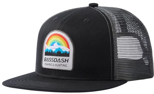 Bassdash Flache Trucker Cap Verstellbar Snapback Cap Baseballkappen Mesh Rückseite für Herren Damen Angeln Jagd