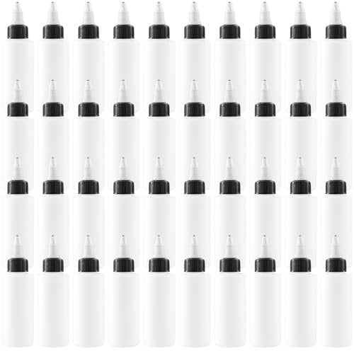 MUKLEI 40 Pack 2 Oz/ 60ML Plastic Squeeze Dispensing Bottles with Twist Cap, 12.2x3.5cm Empty Tip Nozzle Applicator, Twist Top Applicator Bottles for Acrylic Paint, Resin, Art & Craft
