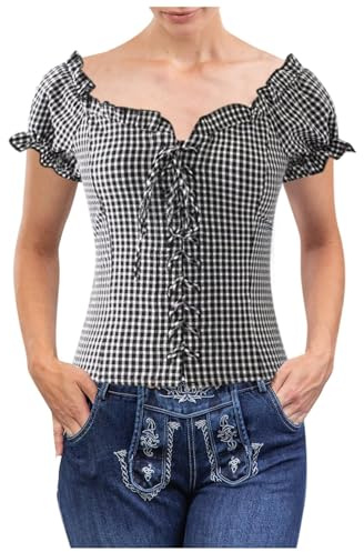 KBOPLEMQ Chemisier bavarois pour femme - Chemise de fête de la bière - Chemisier de cowgirl - Chemisier traditionnel Oktoberfest - Tunique à carreaux - Col en V - Haut à carreaux - Rouge et blanc -