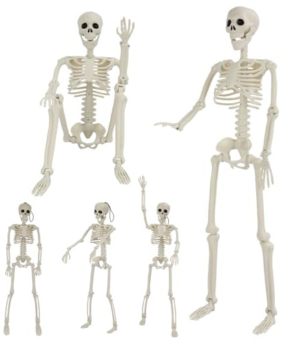 GTYZZH Halloween Deko Skelett, 2 Stück 90cm mit 3 Stück 40cm Vollkörper Gelenke Posable Skelett, Schreckliche Halloween Dekor Ideal für Außen Innen und Spukhaus