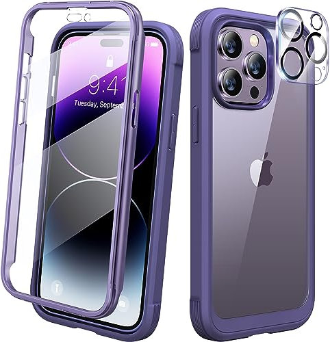 Diaclara Designed for iPhone 14 Pro Case, Full Body Rugged Case with Built-in Touch Sensitive Protector, with Camera Lens Protector for iPhone 14 Pro 6.1 (Royal Purple)