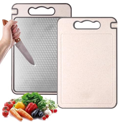 BLOCE Titan-Schneidebrett für Küche, Edelstahl-Schneidebrett, Upgrade Doppelseitiges Lebensmittelechtes Titanbrett für Küche für Fleisch, Käse, Gemüse, Obst (A)