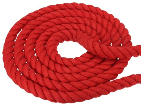 PATIKIL 1 Inch x 50 Feet Natural Twisted Cotton Rope 3 Strand Strong Thick Cotton Rope Tug of War Rope for Railings Crafts Home Decor, Red