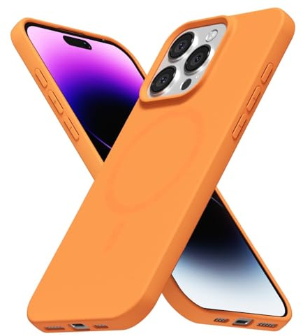 LoeoeL for iPhone 14 Pro Max Case Silicone Mag Safe, Compatible with Magsafe Ultra Slim Thin Magnetic Phone Case for Women Girls, Soft Rubber Gel Matte TPU Solid Color Minimalist Cover, Neon Orange