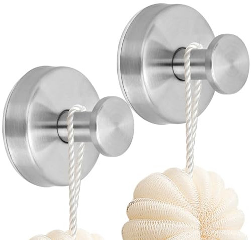 LUOJINYI 2 ganci a ventosa in acciaio inox con ventosa gancio per asciugamani, senza fori, gancio per accappatoio, gancio da parete, gancio autoadesivo per bagno, cucina, ufficio (argentato)