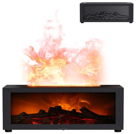 Aroma Diffusor mit LED Kamin - 7-Farben-Licht Duftspender für ätherische Öle, für Haus, Schlafzimmer, Wohnzimmer, Küche, Esszimmer, Büro, Badezimmer, Camping, Reisen,schwarz