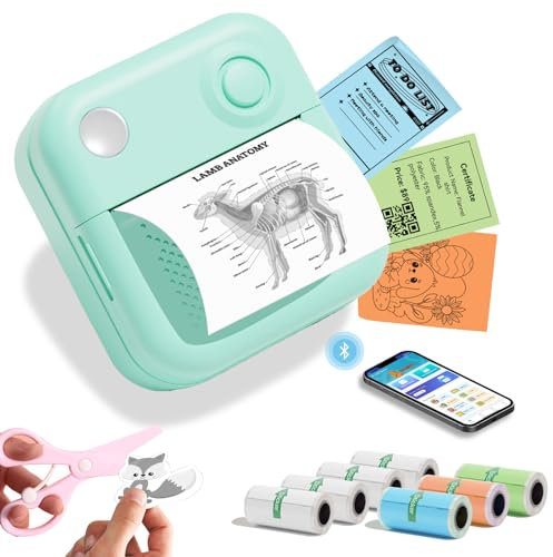 DOLEWA LX-D3 Mini Drucker, Bluetooth Pocket Printer, Tragbarer Thermodrucker mit 8 Rollen Aufklebern, Kompatibel mit iOS und Android, für Lernen, Bilder, Quittungen, to-Do-Listen (Cyan)