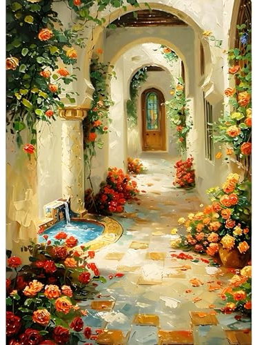 QINRUBB DIY Bunte Blumen Diamond Painting Erwachsene, 5D Korridor Diamant Painting Bilder Anfänger, Blumen Runder Vollbohrer Diamanten Malerei Stickerei Kreuzstich Geschenke Home Wand Dekor 30x40cm