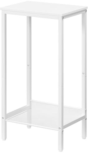 HOOBRO Beistelltisch Hoch, Telefontisch mit Verstellbarer Netzablage, Schmaler Nachttisch, Sofatisch, 38 x 28 x 73,5 cm, für Büroflur, Wohnzimmer, Industrie-Design, Weiß EWW03DH01