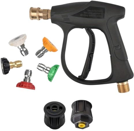 RJProducts 4350PSI Pressure Washer Gun with Nozzle Tips, Karcher Connector, Ideal for Car Cleaning, Jet Wash, and Power Washers (M22 14MM Hose Connector & Karcher Quick Connector)