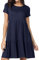 PrinStory Summer Dresses For Women UK Crew Neck Short Sleeve A-Line Swing Dress Casual Holiday Beach (Navy Blue, L)
