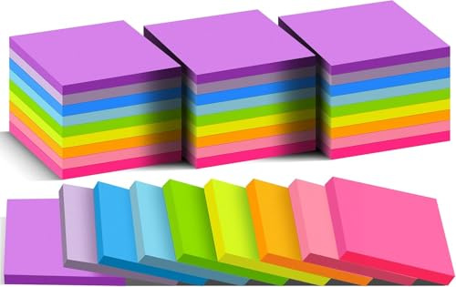 (36 Pads) Sticky Notes 76 mm x 76 mm Post, 9 Bright Colors Self-Stick Notes | Stick and Remove Cleanly, Easy to Post for Home, Office, Notebook
