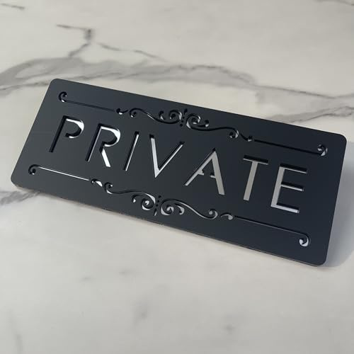 Personalised Laser Cut Acrylic Door Sign – 25x10cm Custom Address Plaque for Letterbox, Office, Flat, Business – Modern Name Plate Outdoor (Matte black & silver mirror)