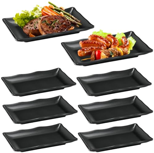 CEWROM Teller Rechteckig, 6 Stück Servierplatte Porzellan, Vorspeisen Teller Snack Antipasti Mezze-Teller, Servierteller Schwarz Kleine Speiseteller Für Dessert, Kuchen, Sushi, Salat, Antipasti