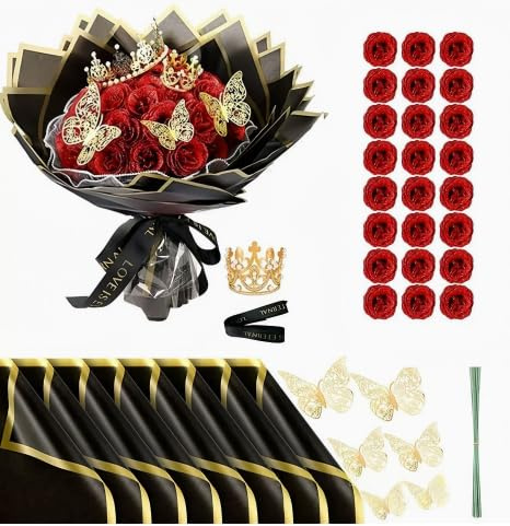 KHDULQ Fleurs Artificielles Deco 24 Pièces Roses Artificielles à Paillettes avec Roses Artificielle pour la Saint-Valentin Les Mariages Les Cadeaux d'anniversaire Les Anniversaires (Rouge)