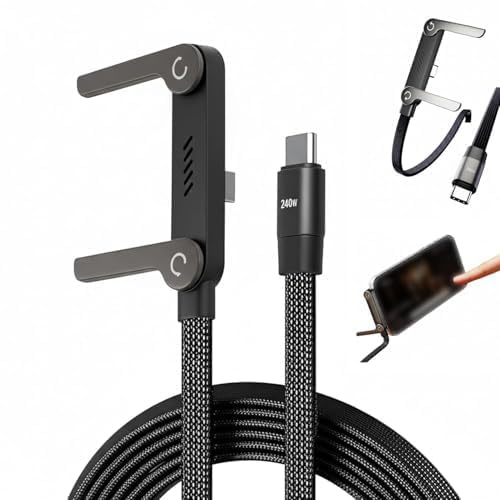 Invisible Holder Charger Cable with Stand, 240w Super Fast Charging 2-in-1 Fast Charging Cord & Phone Stand for Gaming, Office, Car Travel, Compatible with iPhone Samsung Type-C Charging Cable