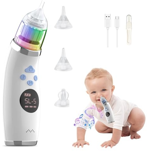 Bwaliffury Aspirateur Nasal Electrique, Aspirateur Nasal Bebe avec 5 Niveaux D'Aspiration, Electrique Mouche Bebe avec LCD Écran,3 Embouts Silicone Sans BPA,avec Musique et Lumière pour Bébés
