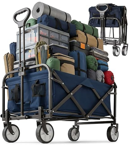 Relaxdays Bollerwagen, faltbar, 100 kg, Teleskopgriff, Oxford-Gewebe, Transportwagen für Einkauf, Camping & Strand, blau