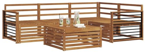 vidaXL Outdoor-Sofagarnitur 5 pcs Natur Massivholz Akazie, Outdoor-Sofa, Gartensofa, langlebige Möbel, modernes Terrassen-Set, gemütliche Lounge-Ecke