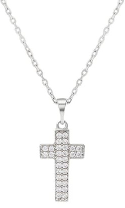 Halskette Weißgold Au 375/585/750 Echtes mit Moissanit, Kreuz Anhänger 45cm