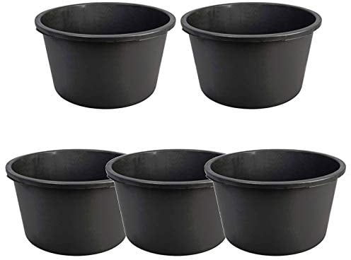 DEWEPRO® Lot de 5 Bacs à Mortier 90L - Seaux Ronds Noirs Robustes pour Mortier - pour Applications de Construction et de Jardin - Bacs à Mortier Durables pour Professionnels et Bricoleurs