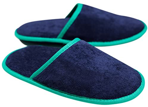 Sowel® Ciabatte Spugna, Pantofole da Bagno, 100% Cotone Organico, Donna et Uomo, Marina/Verde