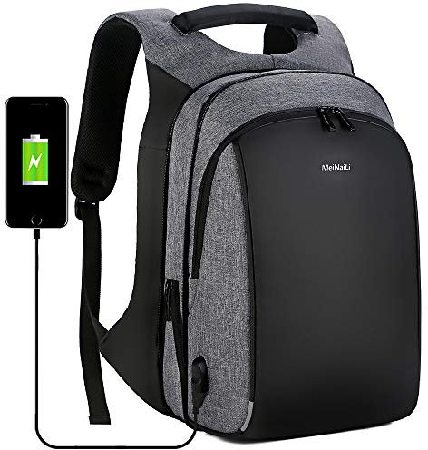 MeiNaiLi Business Travel Backpack Laptop Backpack with USB Charging Port Women's Waterproof College Bag for 15.6-inch Laptop Large Backpack Men's Men's Waterproof Polyester Backpack (灰色)