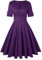 Women 50s Vintage Half Sleeve V Neck Swing Party Dress (Purple,Size XXL)