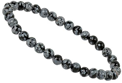 ELEDORO Stretch Armband aus echten Edelstein-Perlen (6mm) – Perlenarmband für stilvolle Eleganz (Schneeflocken Obsidian)
