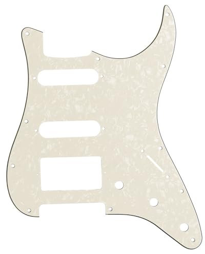 Musiclily Pro 11 Löcher HSS Moderner Stil Strat Pickguard Gitarren Schlagbrett für American Stratocaster, 4 lagig Parchment Pearl