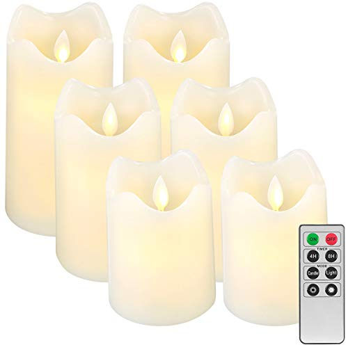 Britesta LED-Kerzen Echtwachs: 6er-Set dimmbare LED-Echtwachskerzen, bewegliche Flamme, Fernbedienung (LEED Echtwachskerze Timer, Rundkerzen, Flammenlose)