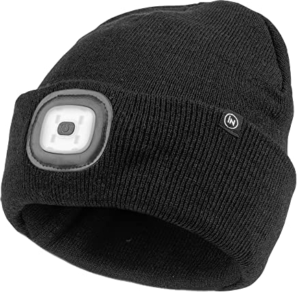 iN Ultra Bright Head Torch Rechargeable Beanie Hat Thinsulate Warm Unisex Knitted Hat with Light – Waterproof - Running Lights for Runners - Gifts for Men Women Black