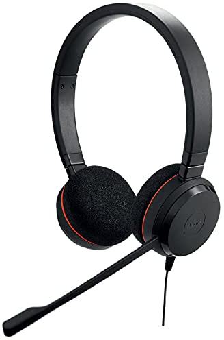 Jabra Evolve 20 Stereo Headset – Microsoft Certified Headphones with Passive Noise Cancellation, Easy Call Management, Led indicators, Plug & Play, USB-C with Controller – Black