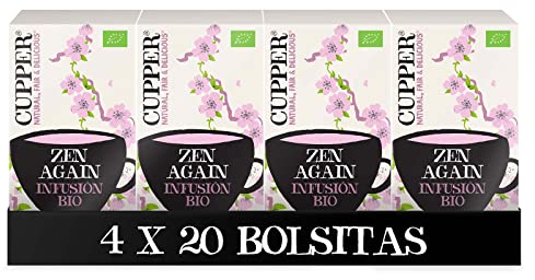 Cupper - Pack de 4 Cajas de 20 Bolsitas de Infusiones Ecológicas Feel Zen - Propiedades Antioxidantes - Contiene Hierba de Limón, Eucalipto y Ginkgo - Apto para Veganos