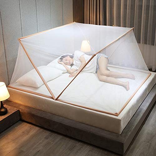 FTFDTMY Pliant Tente moustiquaire pour Le lit Anti-moustiques Adultes Couverture, Pliant Portable Accueil et Voyage extérieur moustiquaire, Installation Facile,Marron,80 * 190 * 80cm