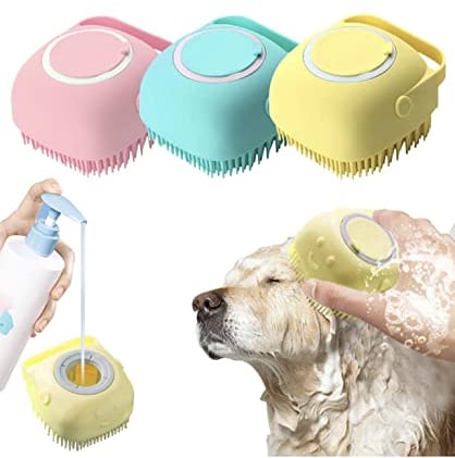 Generic HMJO Haustier-Badebürste, Waschbürste, Pflegebürste mit Shampoo-Aufbewahrung, Massagebürste für Hunde und Katzen, Duschpflege, Acrylic