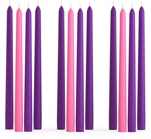 CANDWAX 25 cm Taper Advent Candles 3 Sets - Dripless Unscented Long Burning Tapered Sticks - Perfect for Advent Wreath - Purple